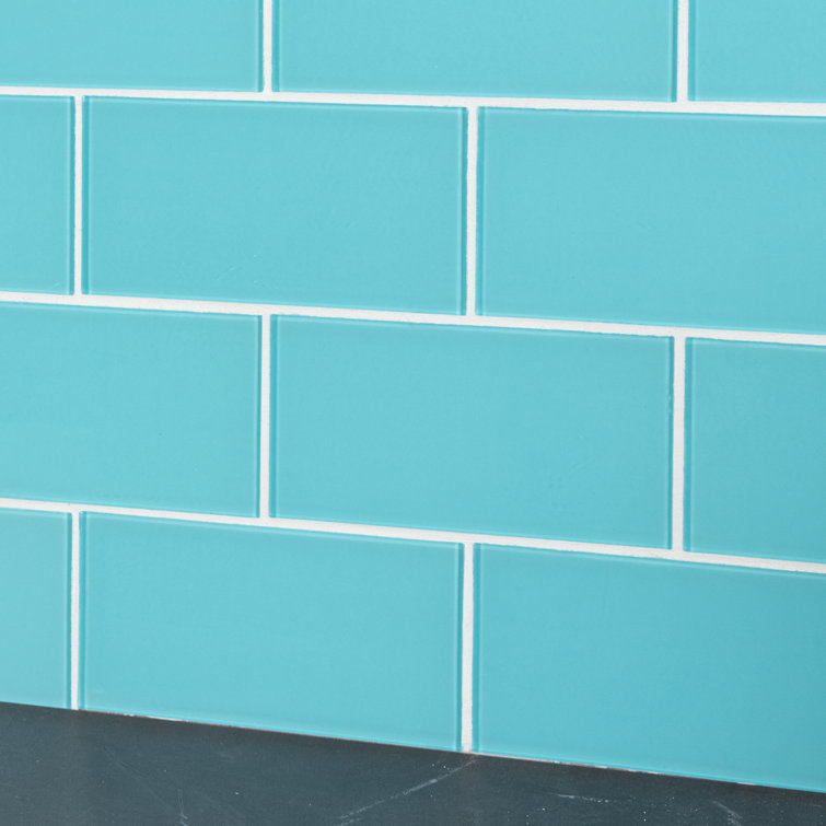 Lucid 3'' x 6'' Light Blue Glass Subway Wall Tile