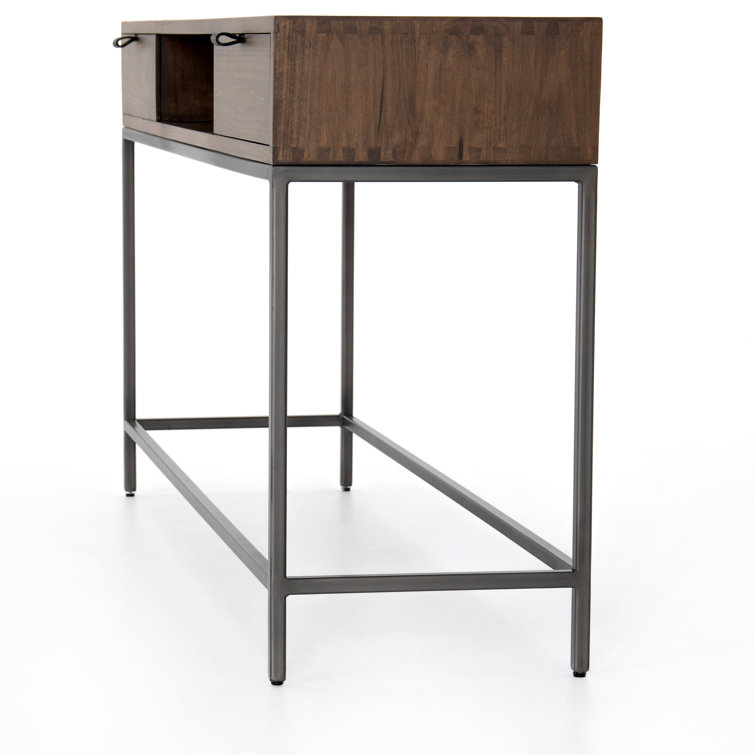 Mid-Century Modern Dove Poplar Console Table with Leather Pulls