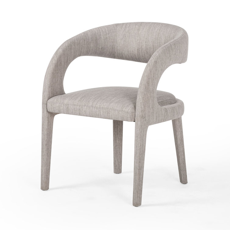 Savile Flannel Gray Upholstered Arm Chair with Wood & Cane Accents