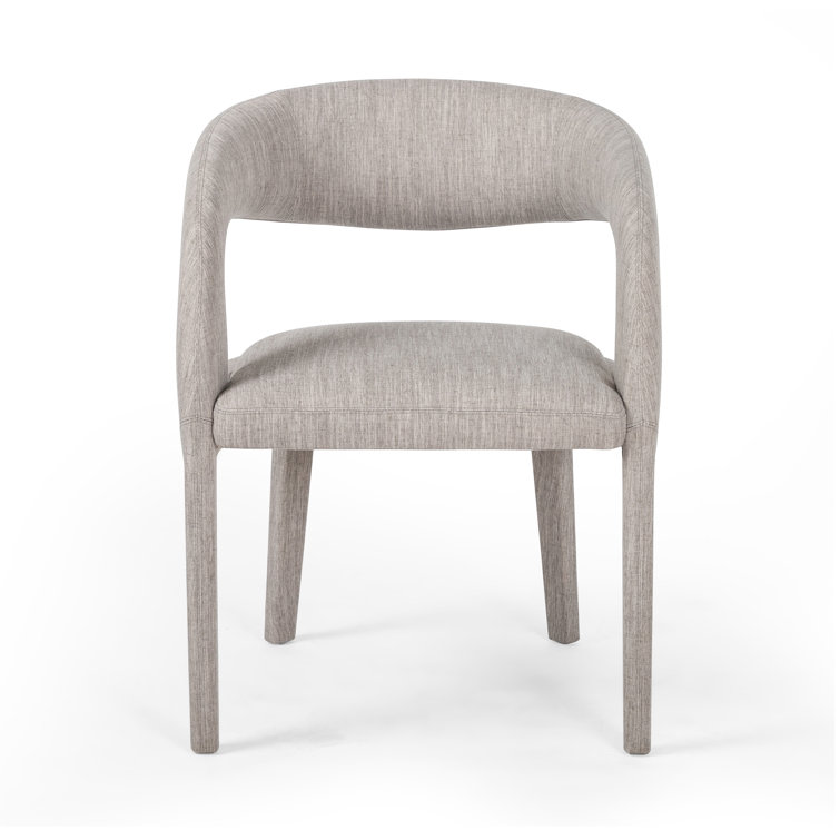 Savile Flannel Gray Upholstered Arm Chair with Wood & Cane Accents
