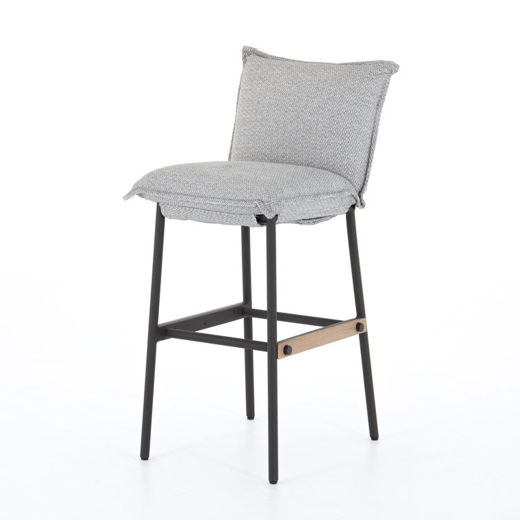 Cream Contemporary Modern Plush Bar Stool with Teak Iron Frame