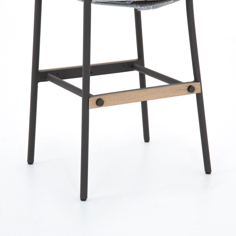 Cream Contemporary Modern Plush Bar Stool with Teak Iron Frame