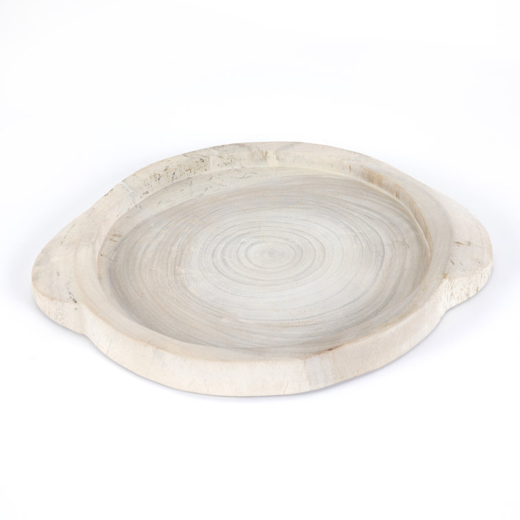 Ivory Reclaimed Wood Round Decorative Tray