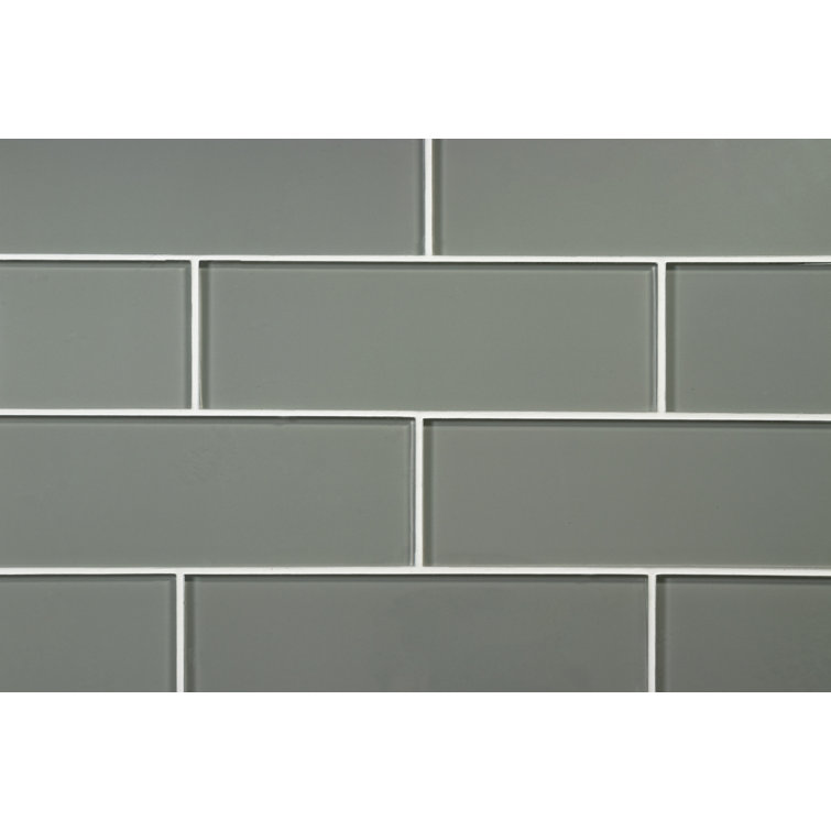 Premium Soft Gray Polished Glass Subway Tile 3" x 9"