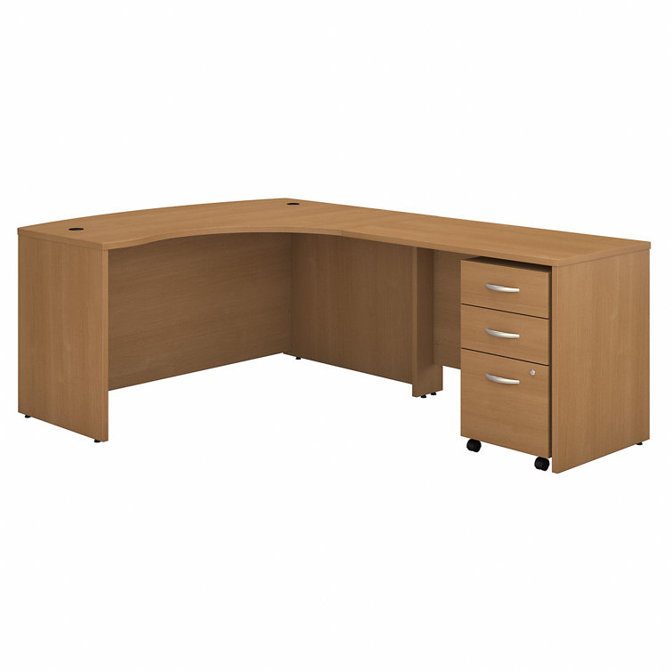 Gray and Cherry Wood L-Shaped Desk with Filing Cabinet