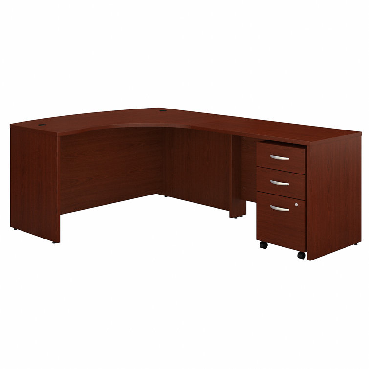 Gray and Cherry Wood L-Shaped Desk with Filing Cabinet