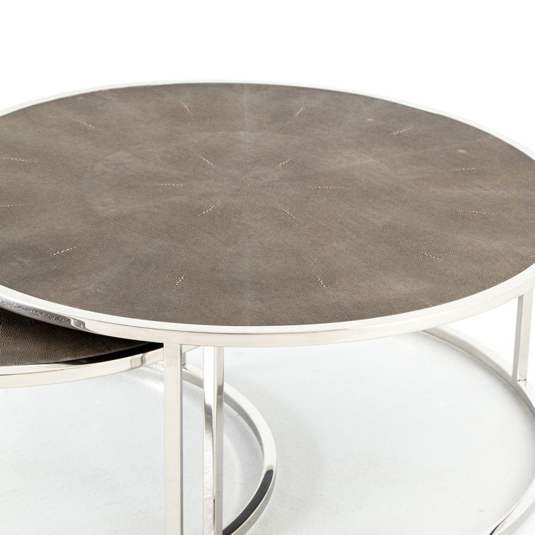 Gray and Stainless Steel Round Nesting Coffee Tables with Resin Top