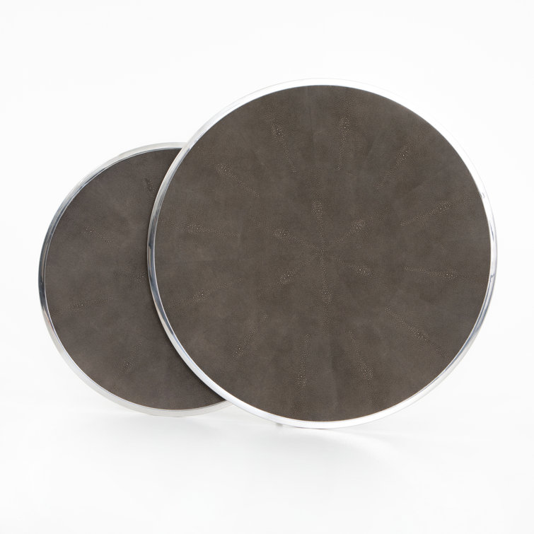 Gray and Stainless Steel Round Nesting Coffee Tables with Resin Top