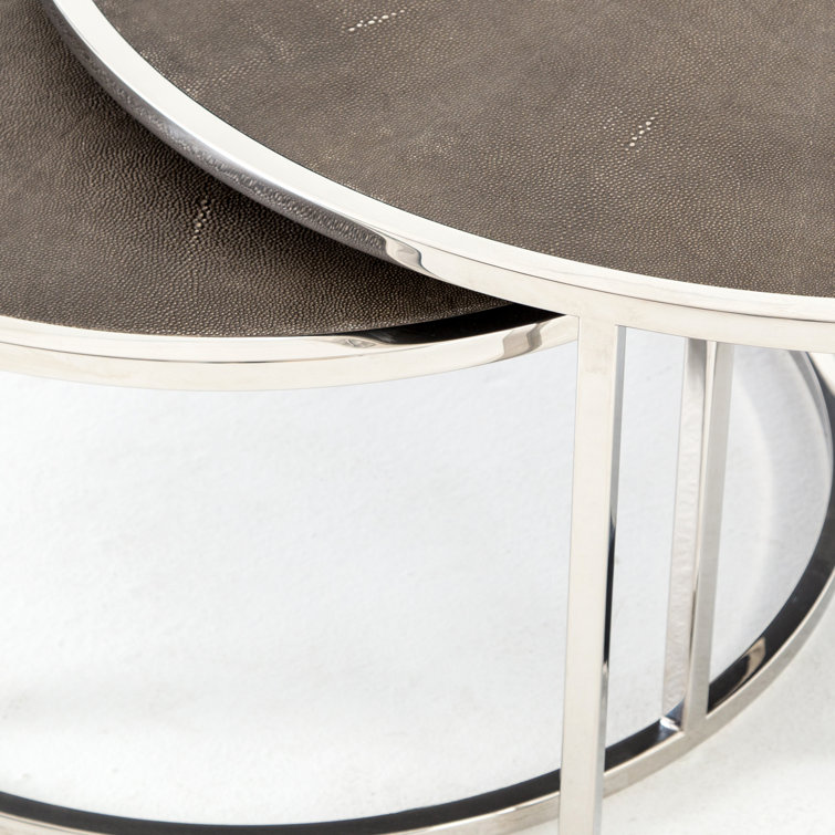Gray and Stainless Steel Round Nesting Coffee Tables with Resin Top