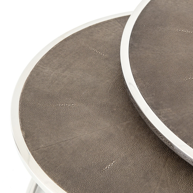 Gray and Stainless Steel Round Nesting Coffee Tables with Resin Top