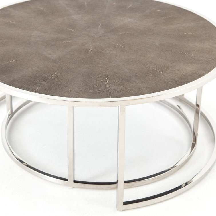 Gray and Stainless Steel Round Nesting Coffee Tables with Resin Top