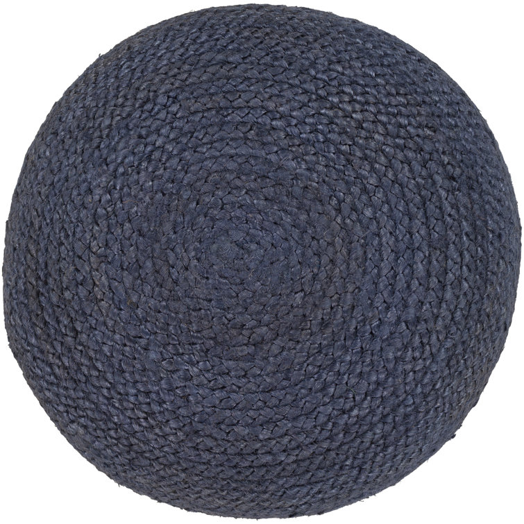 Surya Tropics Dark Blue Woven Jute Round Pouf Ottoman