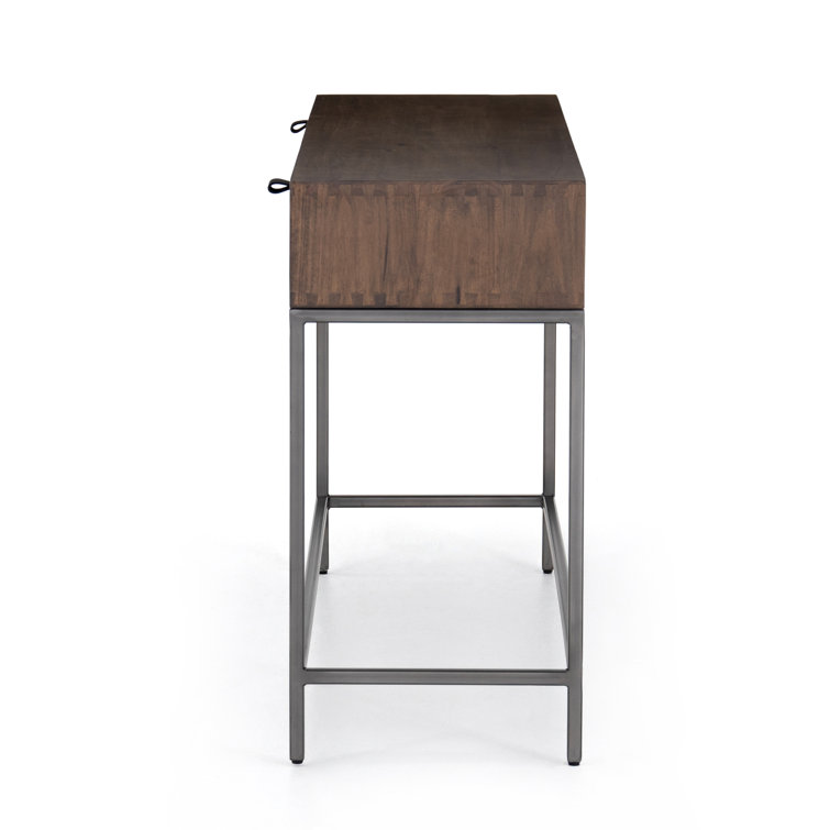 Mid-Century Modern Dove Poplar Console Table with Leather Pulls