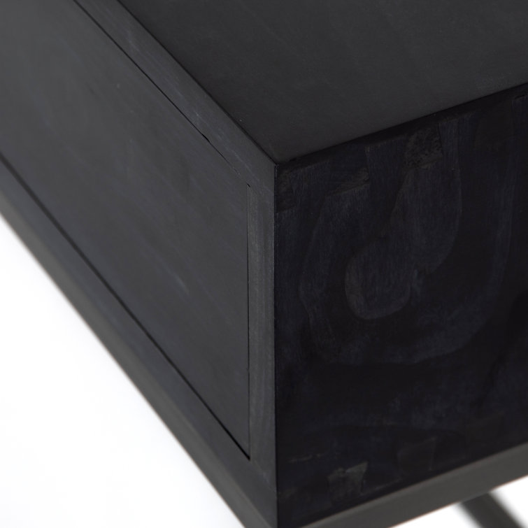 Modern Black Poplar & Iron Console Table with Leather Pulls