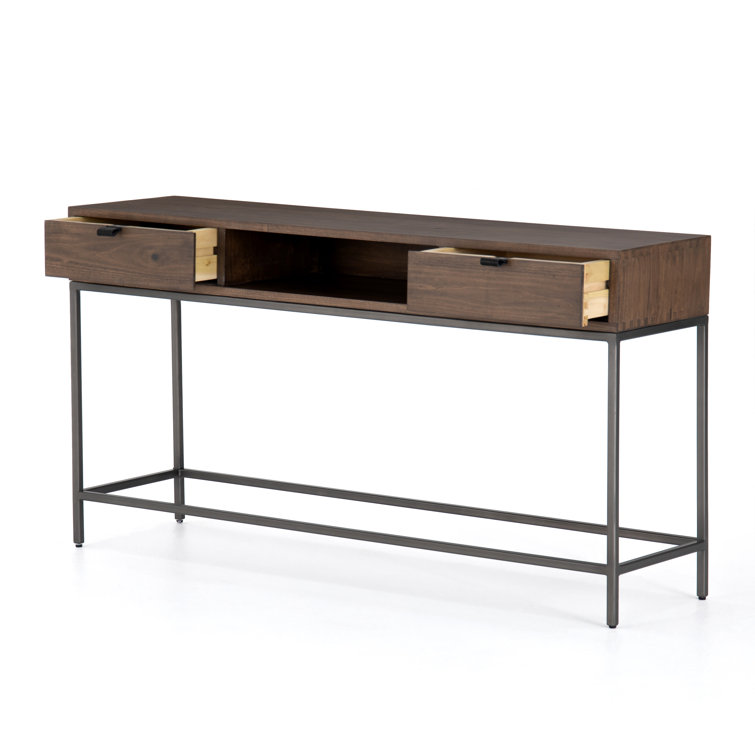 Mid-Century Modern Dove Poplar Console Table with Leather Pulls