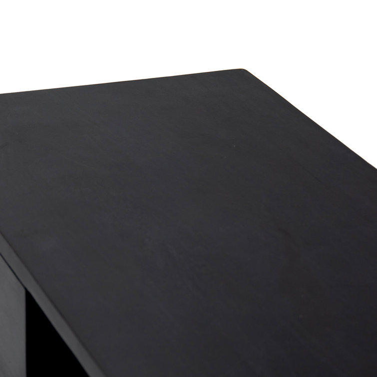 Modern Black Poplar & Iron Console Table with Leather Pulls