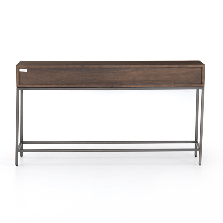 Mid-Century Modern Dove Poplar Console Table with Leather Pulls