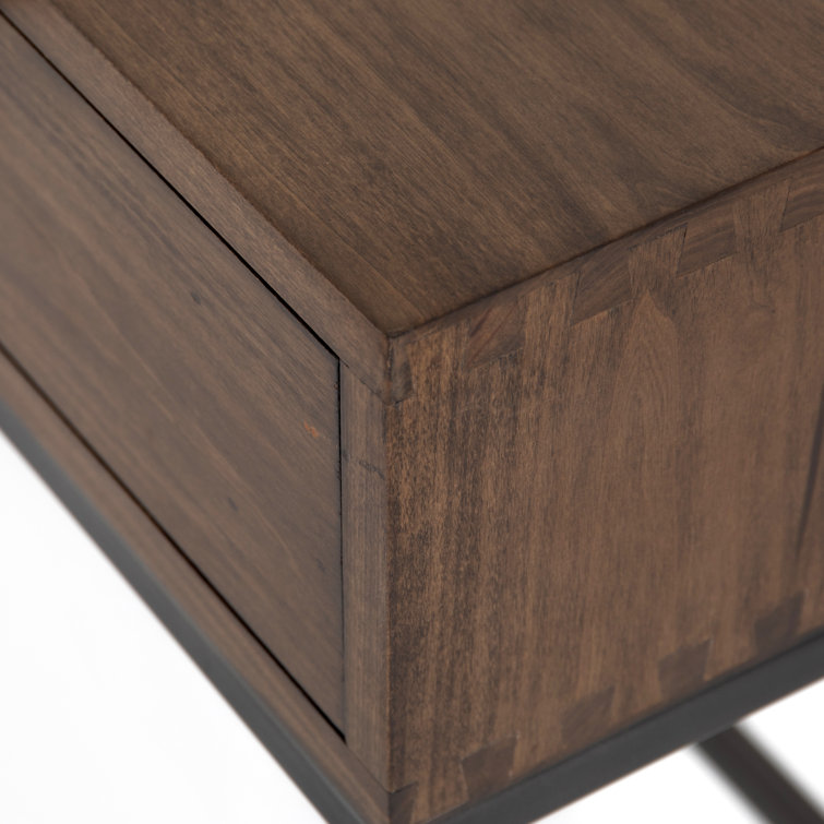 Mid-Century Modern Dove Poplar Console Table with Leather Pulls