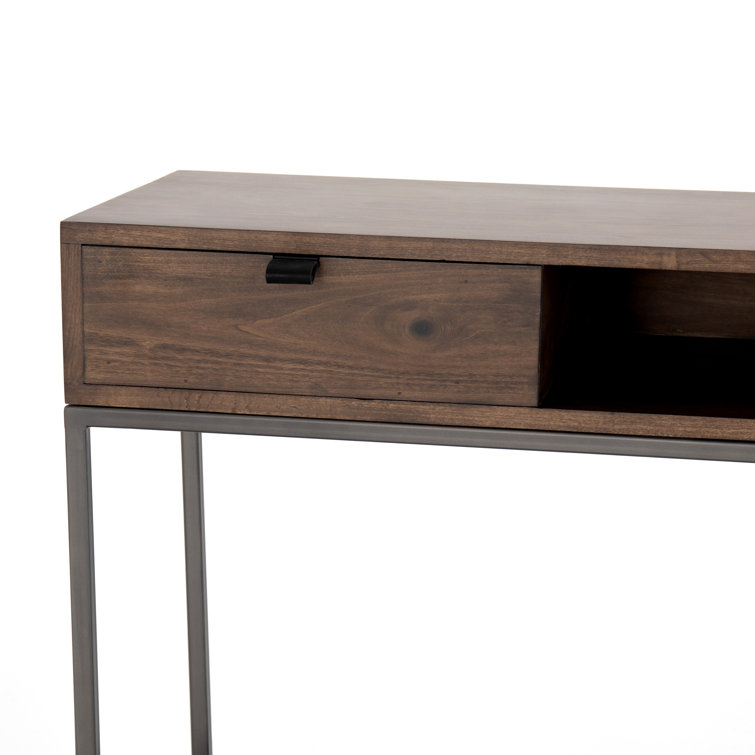 Mid-Century Modern Dove Poplar Console Table with Leather Pulls