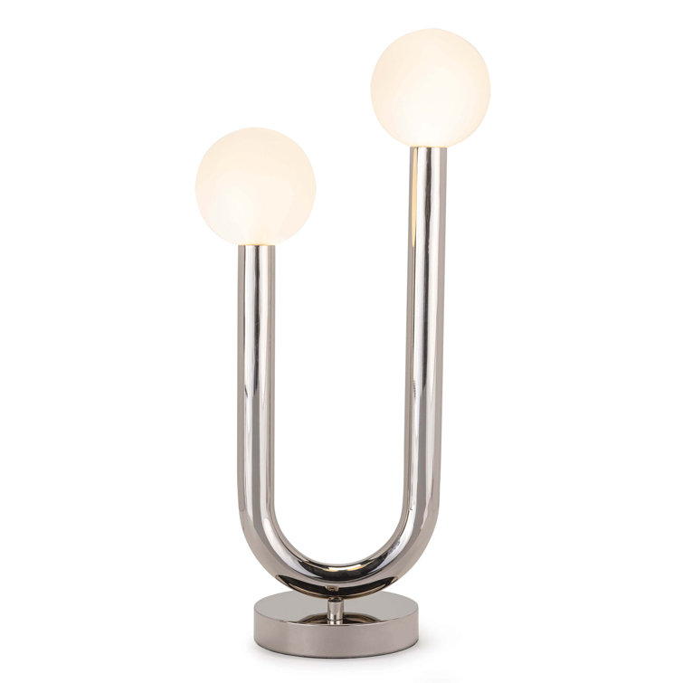 Happy Polished Nickel 2-Light Table Lamp with Matte White Bulbs