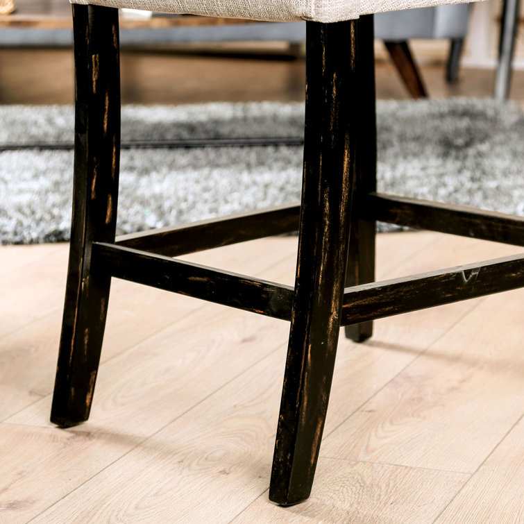 Gray Upholstered Counter Stools with Black Wood Legs, Set of 2
