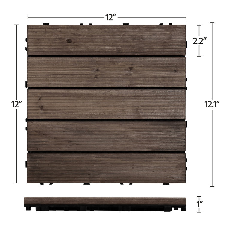 12'' x 12'' Black Solid Fir Wood Interlocking Deck Tiles