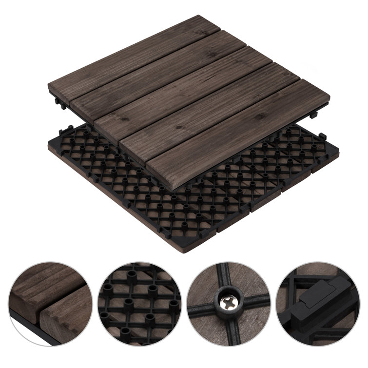12'' x 12'' Black Solid Fir Wood Interlocking Deck Tiles