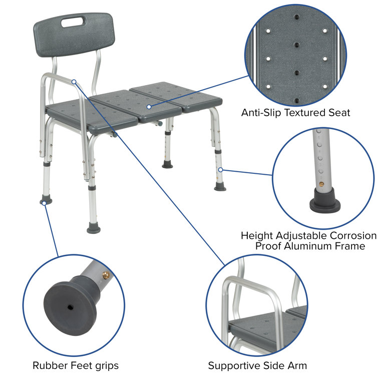 Hercules 300 Lb. Adjustable Gray Plastic Bath & Shower Transfer Bench