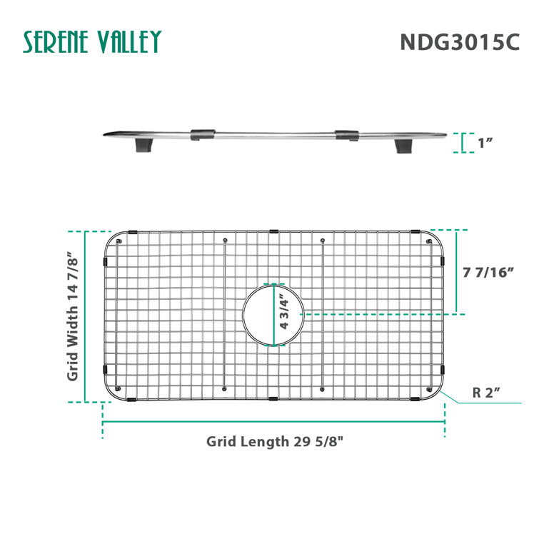 29.61-Inch x 14.88-Inch Stainless Steel Sink Grid with Center Drain