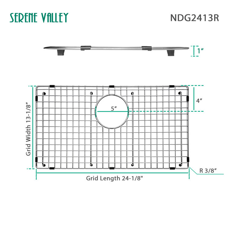 24.17" x 13.11" Stainless Steel Sink Grid with Rear Drain