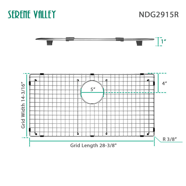 28.39" x 14.17" Stainless Steel Sink Grid with Rear Drain