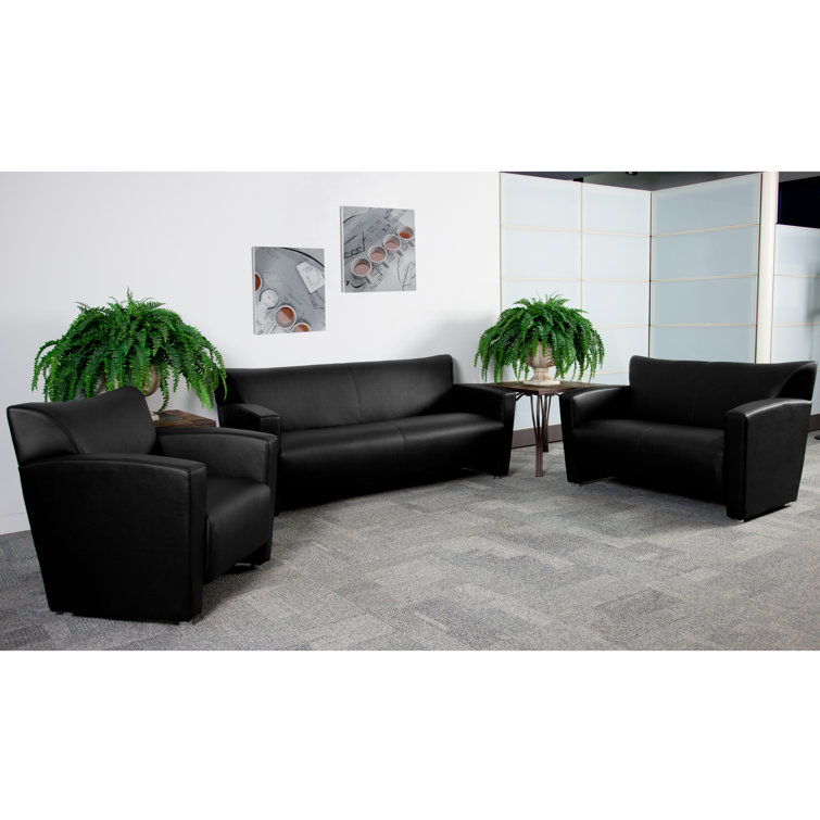 Sustainably Sourced Black Leather Wood Accent Chair