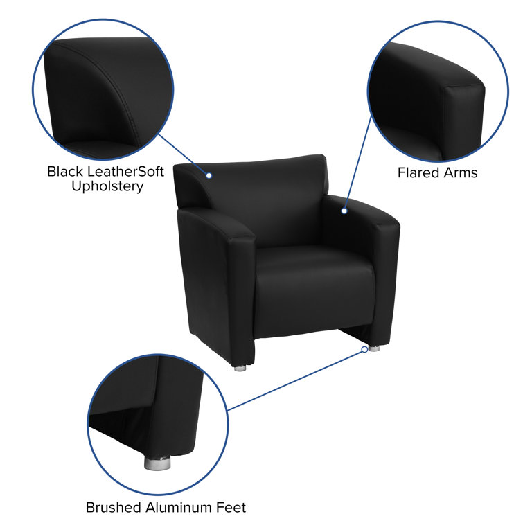 Sustainably Sourced Black Leather Wood Accent Chair