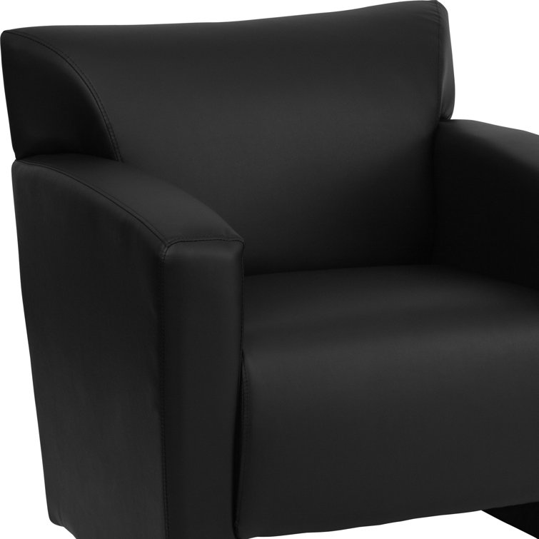 Sustainably Sourced Black Leather Wood Accent Chair