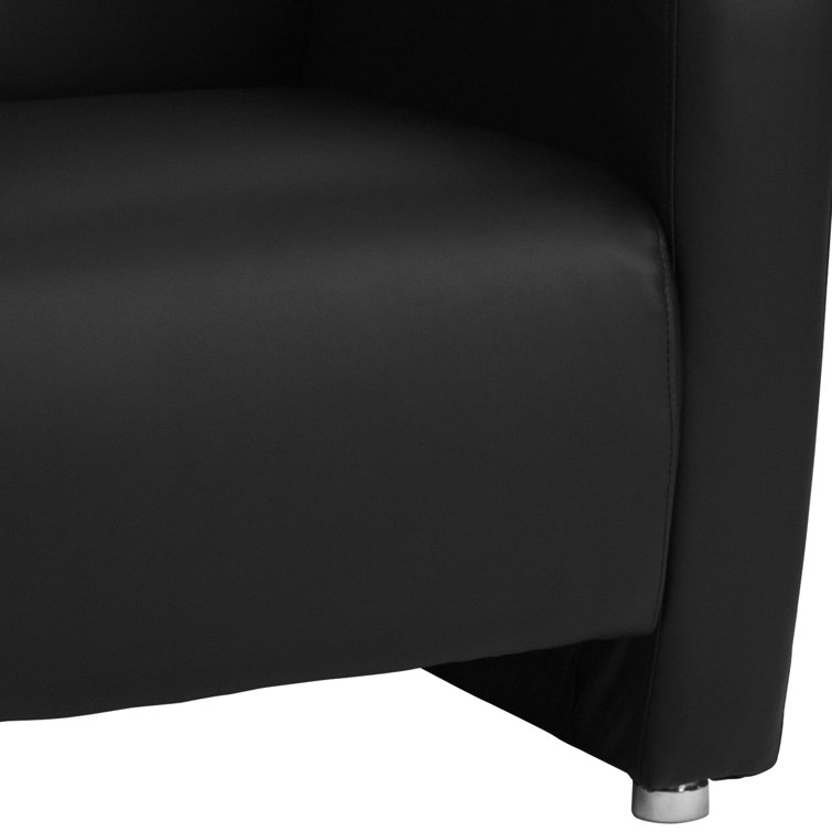 Sustainably Sourced Black Leather Wood Accent Chair