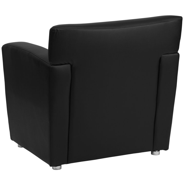 Sustainably Sourced Black Leather Wood Accent Chair