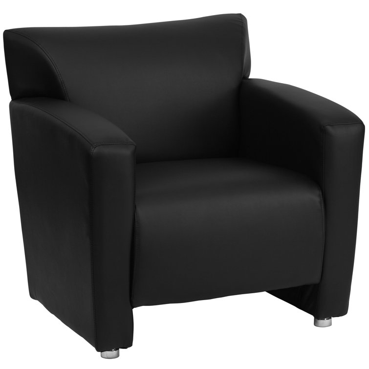 Sustainably Sourced Black Leather Wood Accent Chair