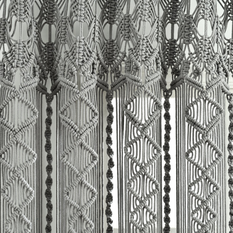 Hand-Knotted Bohemian Gray Cotton Macrame Curtain Panel - 84"x40"