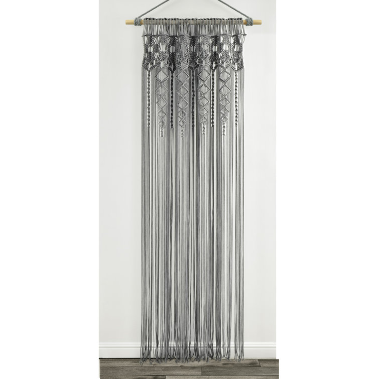 Hand-Knotted Bohemian Gray Cotton Macrame Curtain Panel - 84"x40"