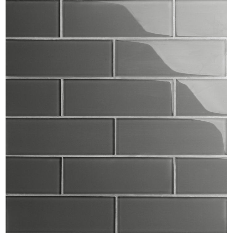 Premium Dark Gray Polished Glass Subway Tile 3" x 9"