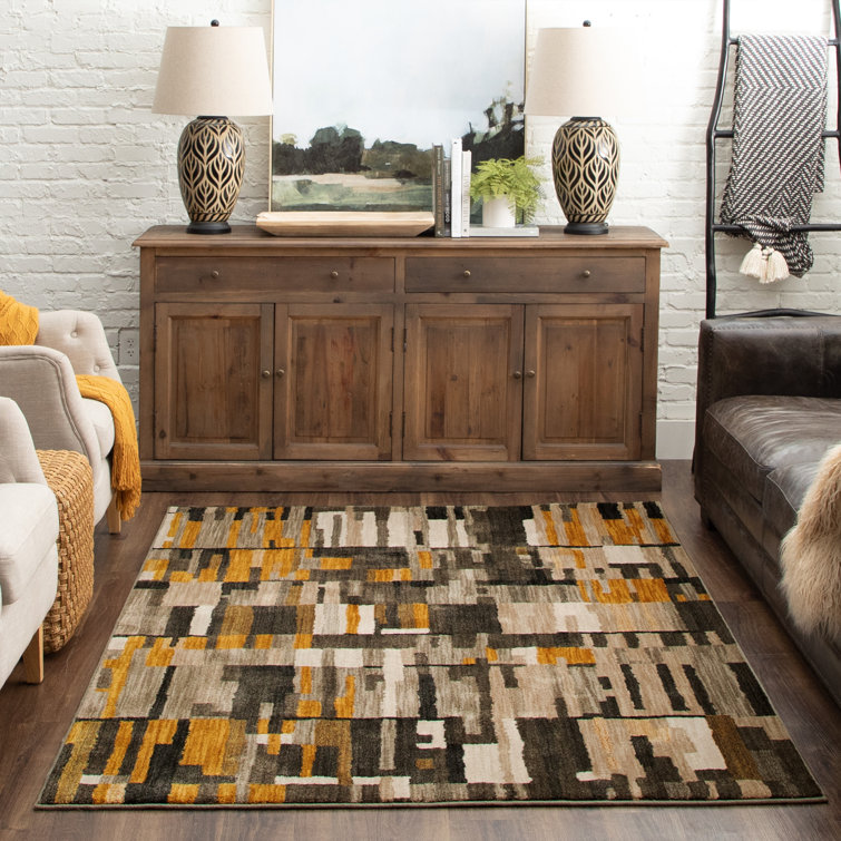 Gray Abstract Geometric Synthetic Rectangular Area Rug