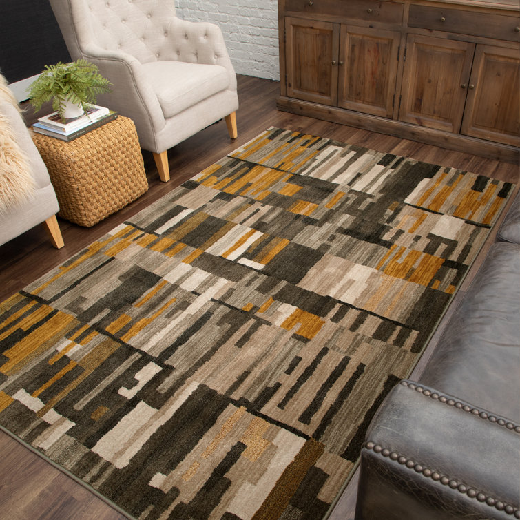 Gray Abstract Geometric Synthetic Rectangular Area Rug