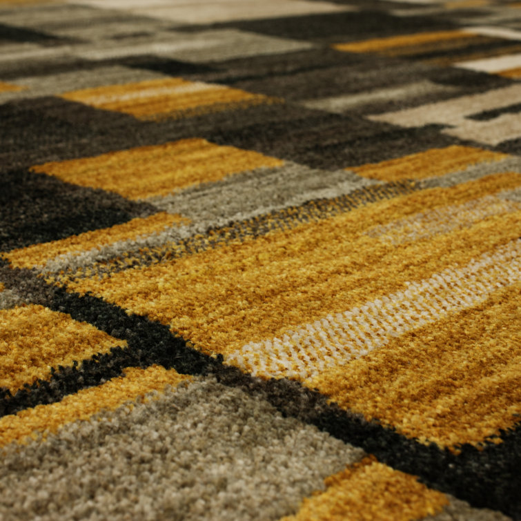 Gray Abstract Geometric Synthetic Rectangular Area Rug