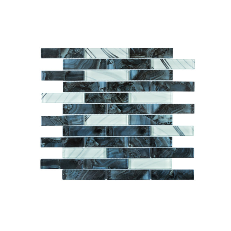 Inkjet Series Blue and White Polished Glass Mosaic Tile