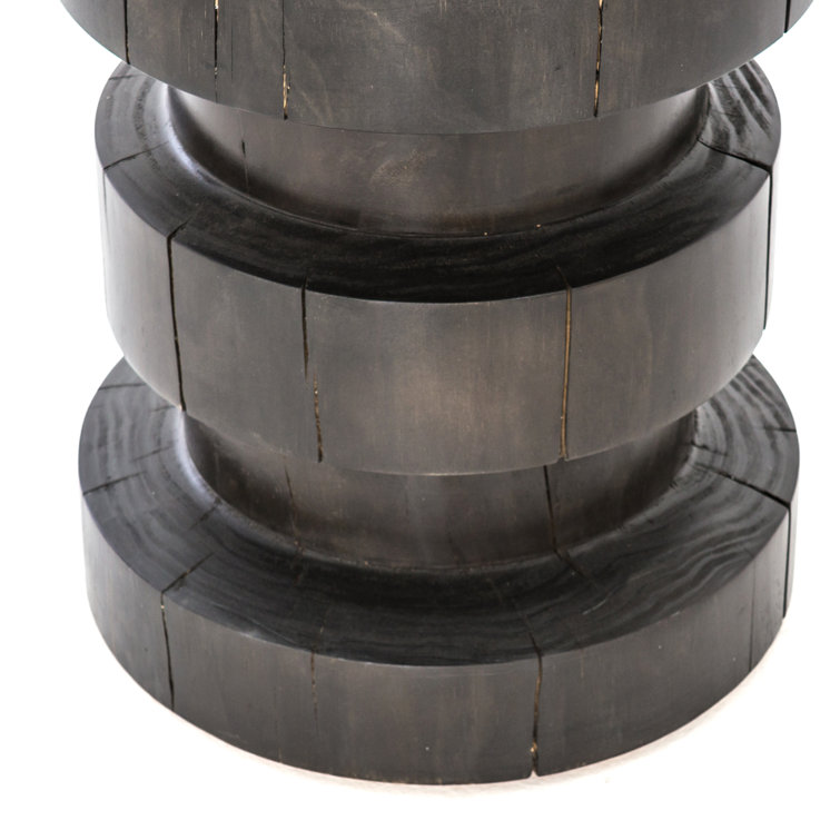 Modern Round Wood Drum End Table in Black and Natural Pine