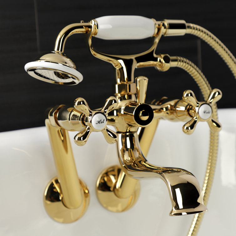 Polished Brass Wall Mount Clawfoot Tub Faucet with Hand Shower