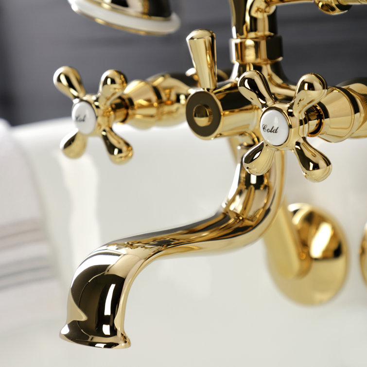 Polished Brass Wall Mount Clawfoot Tub Faucet with Hand Shower