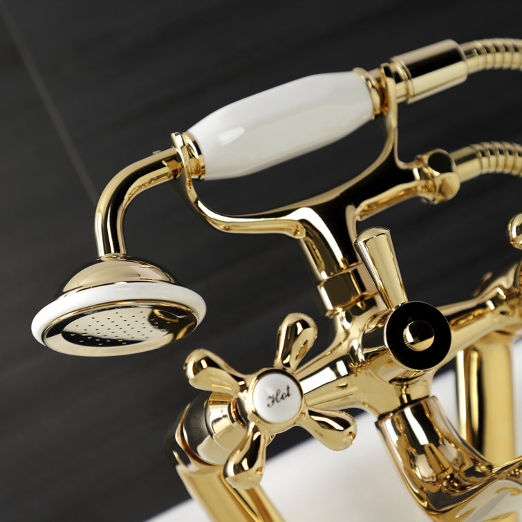 Polished Brass Wall Mount Clawfoot Tub Faucet with Hand Shower