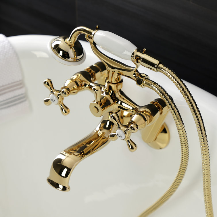 Polished Brass Wall Mount Clawfoot Tub Faucet with Hand Shower