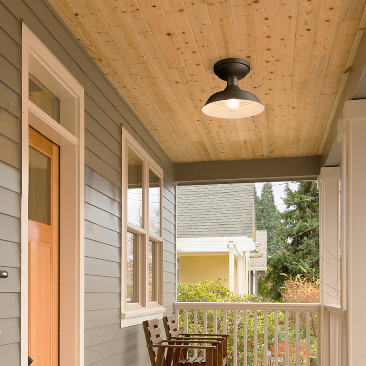 Matte Black Indoor/Outdoor Semi-Flush Mount Ceiling Light